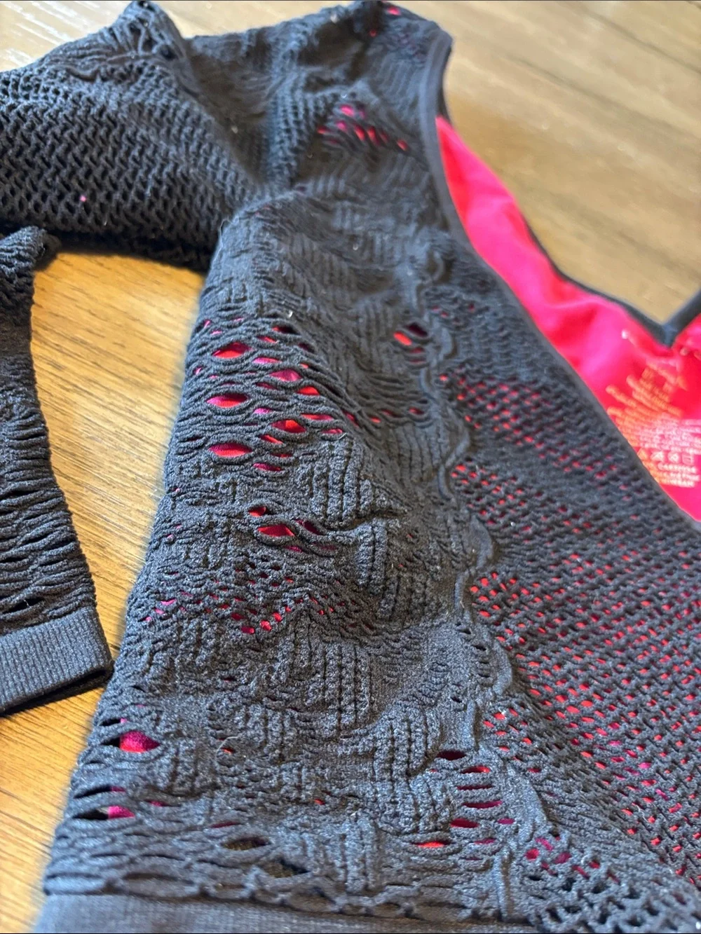 Free People Black Open-Knit Tank with Hot Pink Lining micro modal shirt xs/s